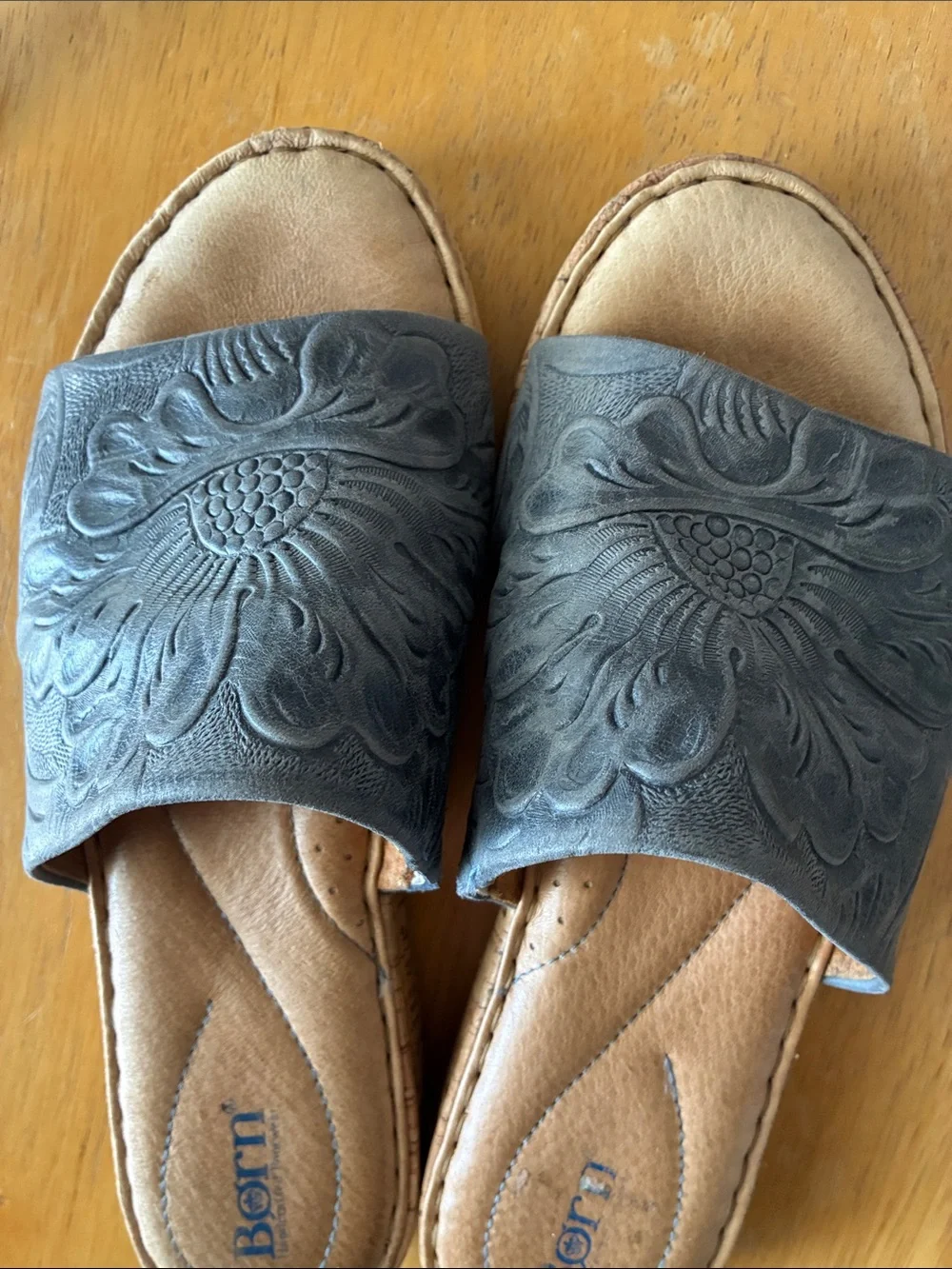 Born Embossed Gray Slide Mules - Picture 2 of 7